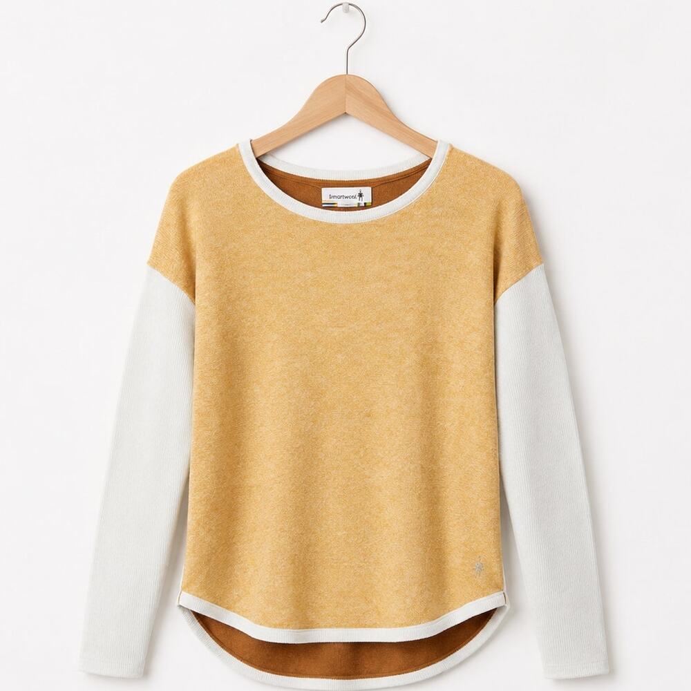 Smartwool Shadow Pine Colorblock Sweater Women's XS Merino Wool Honey Gold NWT